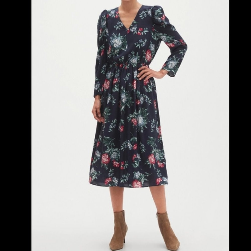 Banana Republic floral puff sleeve midi dress nwt